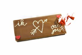 Handgeschreven Chocoladereep 'ik hartje van jou'