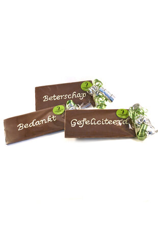 Reep handgeschreven tekst lactosevrije chocolade